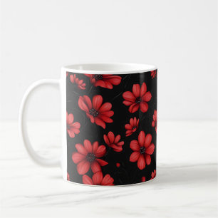Caneca De Café Padrão de Flor Vermelho Elegante