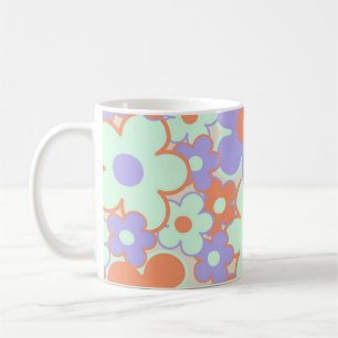 Caneca De Café Padrão de Flor Y2K 70s - Verso Púrpura Laranja Azu