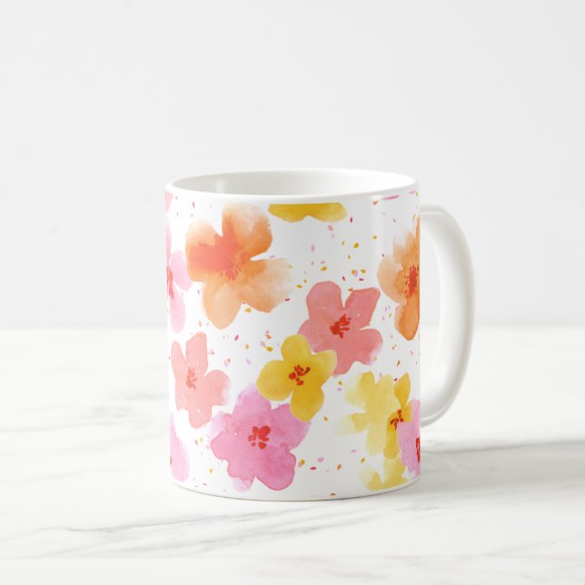 Caneca De Café padrão de flores (Frente Esquerda)
