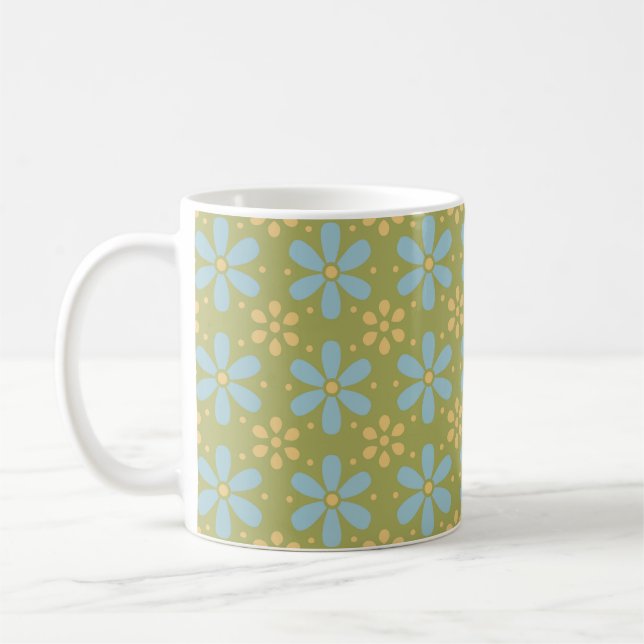 Caneca De Café Padrão de Flores Abstrato Azul e Amarelo (Esquerda)
