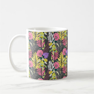 Caneca De Café Padrão de flores artísticas sem costura, belo tr