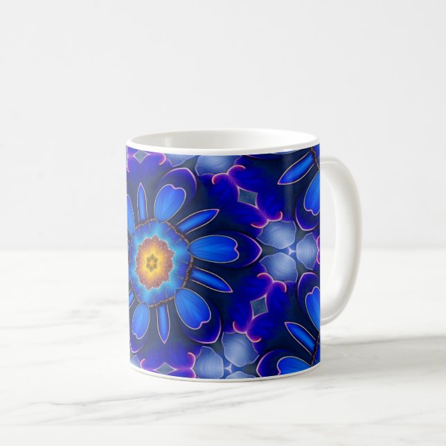 Caneca De Café Padrão de Flores Azuis abstrato (Frente Esquerda)
