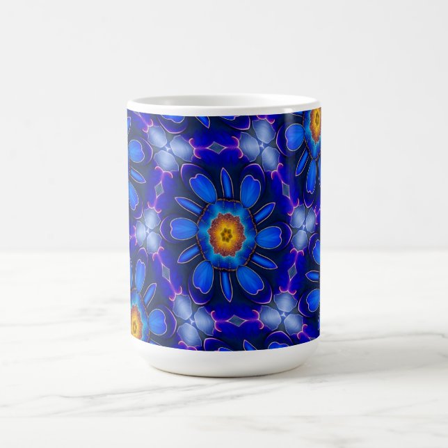 Caneca De Café Padrão de Flores Azuis abstrato (Centro)