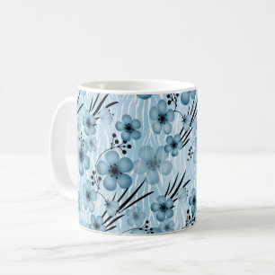 Caneca De Café Padrão de flores azuis no fundo do tigre