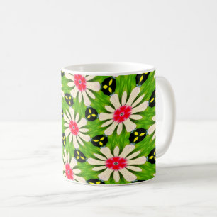 Caneca De Café Padrão de Flores Cor-de-Rosa e Branco