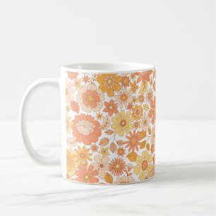 Caneca De Café padrão de flores cor-de-rosa e laranja da primaver