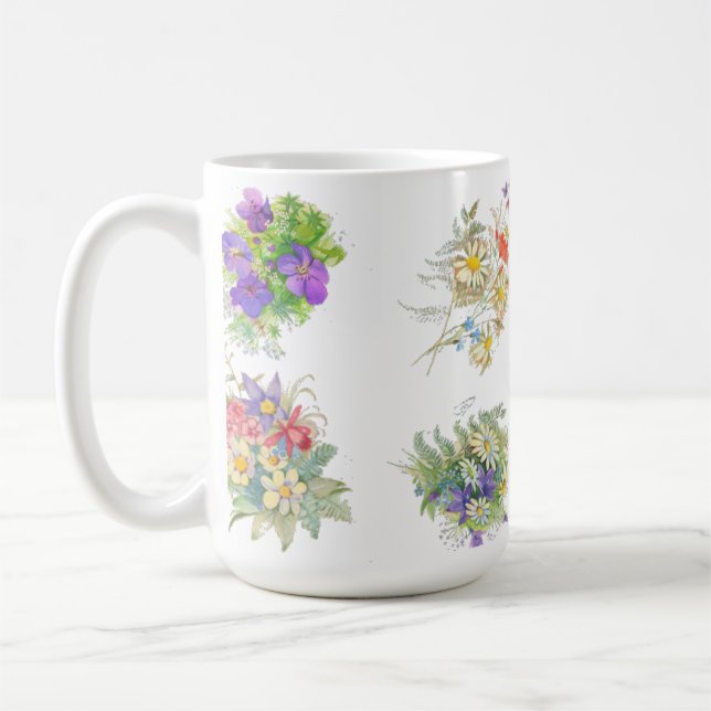Caneca De Café padrão de flores da floresta em aquarela (Esquerda)