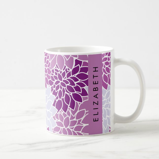 Caneca De Café Padrão De Flores, Dália Roxa, Seu Nome (Direita)