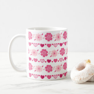Caneca De Café Padrão de Flores de Corações dias de os namorad