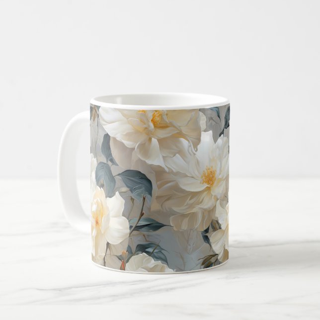 Caneca De Café Padrão de Flores de Gardenia (Frente Esquerda)