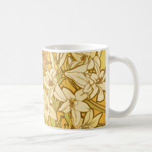 Caneca De Café Padrão de Flores de Lírio de Alphonse Mucha: Art N