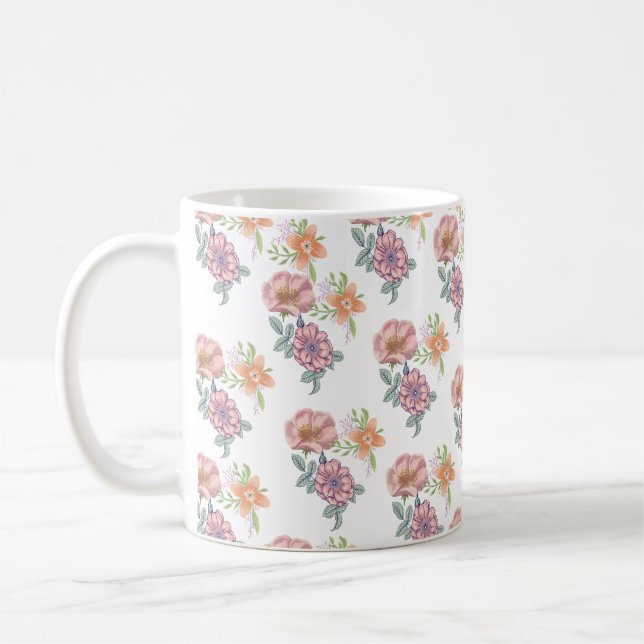 Caneca De Café Padrão de Flores de Mola (Esquerda)