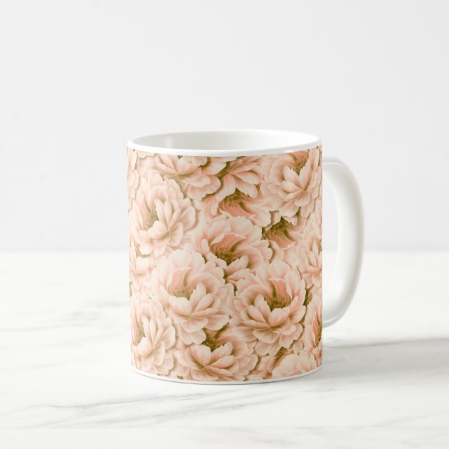 Caneca De Café Padrão de Flores de Pêssego de Aquarela Moderna (Frente Esquerda)