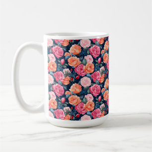 Caneca De Café Padrão de Flores de rosa florescente- 80037