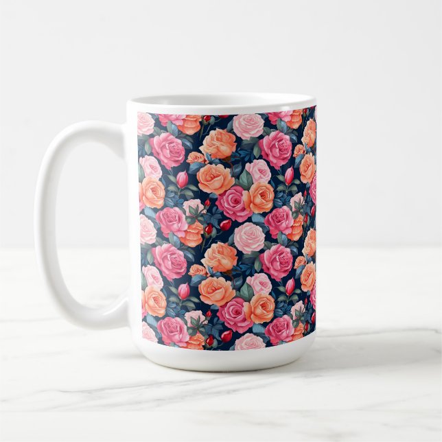 Caneca De Café Padrão de Flores de rosa florescente- 80037 (Esquerda)