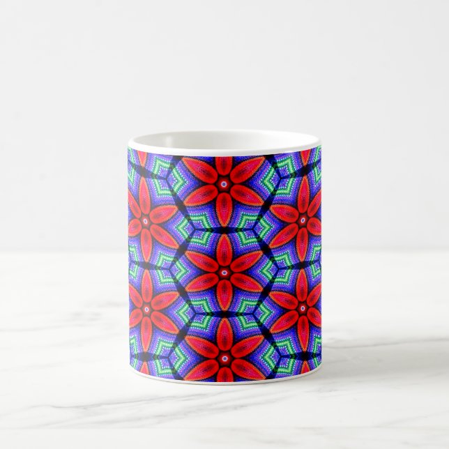 Caneca De Café Padrão de Flores de Tecidos Vermelhos (Centro)