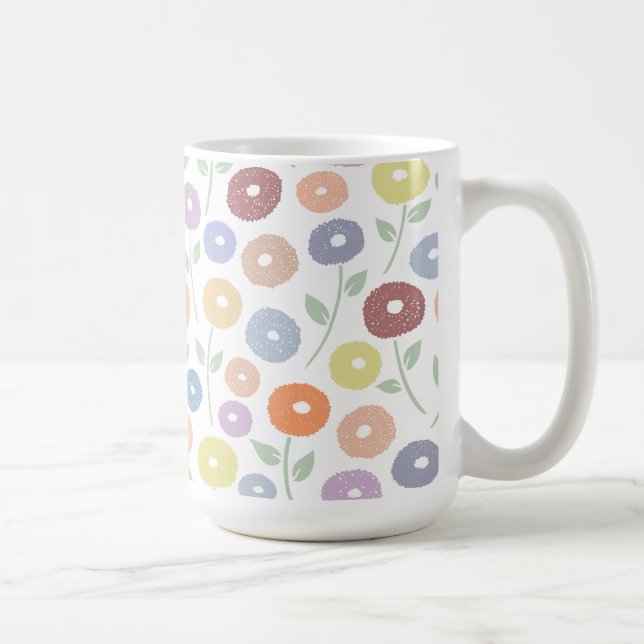 Caneca De Café Padrão de Flores Difusas em Pastéis sobre Branco (Direita)
