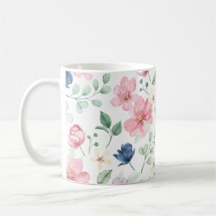 Caneca De Café Padrão de Flores e Folhas de primavera