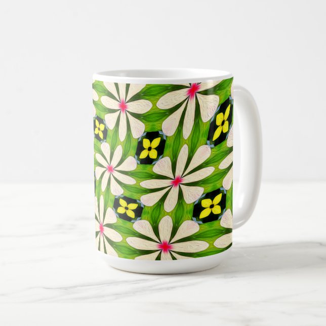 Caneca De Café Padrão de Flores Estéticas (Frente Esquerda)