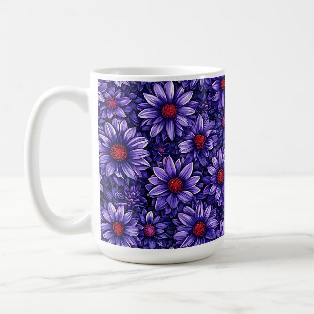 Caneca De Café Padrão de flores estilizadas roxas (Esquerda)