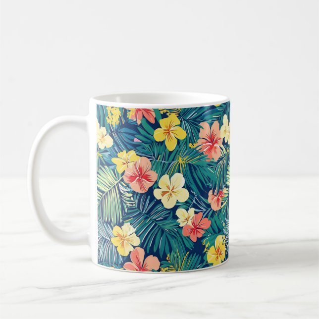 Caneca De Café Padrão de flores exóticas coloridas (Esquerda)