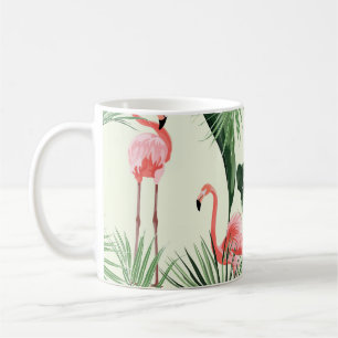 Caneca De Café Padrão de Flores Exóticas Flamingo Rosa