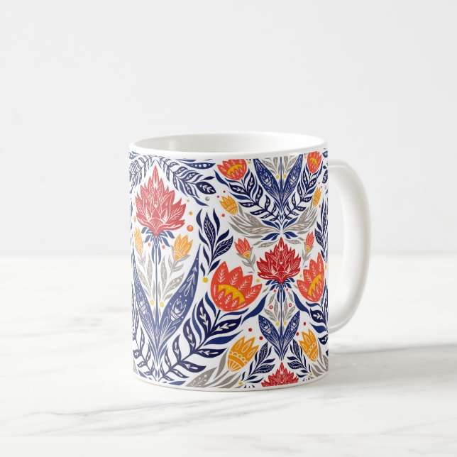 Caneca De Café Padrão de flores folclóricas (Frente Esquerda)