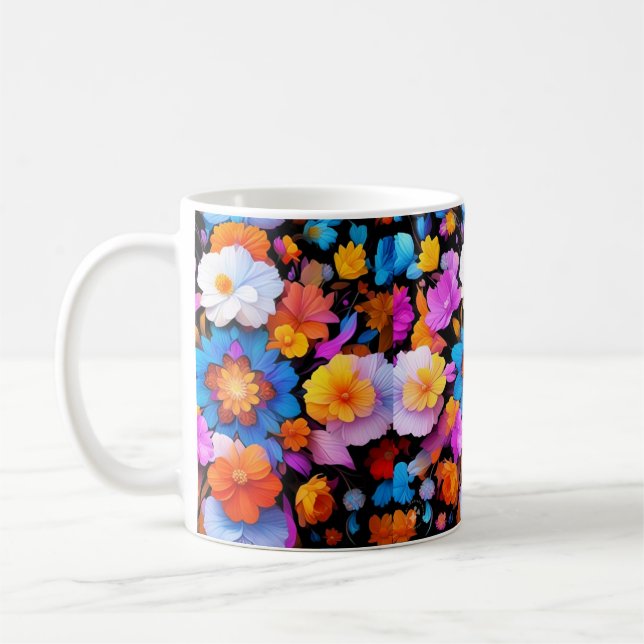 Caneca De Café Padrão de Flores Multicoloridas (Esquerda)