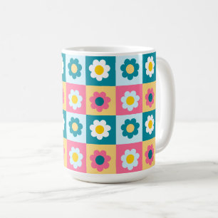 Caneca De Café Padrão de Flores Pastel Coloridas Fofo Retrô