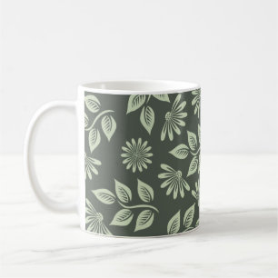 Caneca De Café Padrão de flores primavera verde