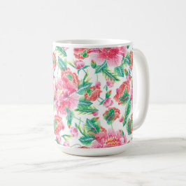 Caneca De Café Padrão de Flores Rosa Brilhante
