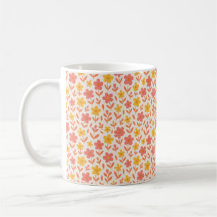 Caneca De Café Padrão de flores rosa e amarela