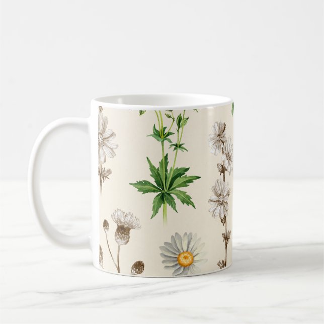 Caneca De Café Padrão de flores silvestres de aquarela. (Esquerda)