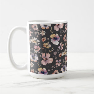 Caneca De Café Padrão de Flores Silvestres Rosadas Aquarela Boho