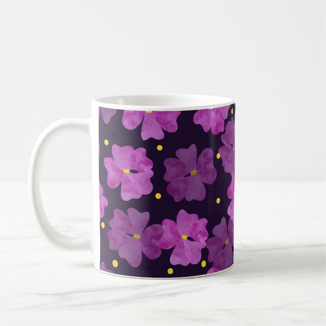 Caneca De Café Padrão de flores violetas sem costura. Aquarela fl (Esquerda)
