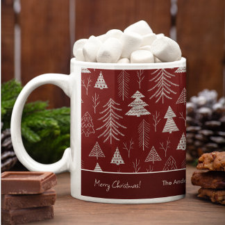 Caneca De Café Padrão de Floresta de Árvore de Natal Vermelha e P