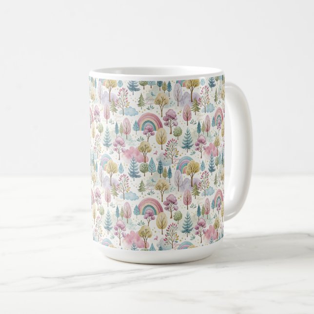 Caneca De Café Padrão de Floresta de Páscoa Pastel  (Frente Esquerda)