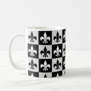 Caneca De Café Padrão de Flur-De-Lis Preto Verificado