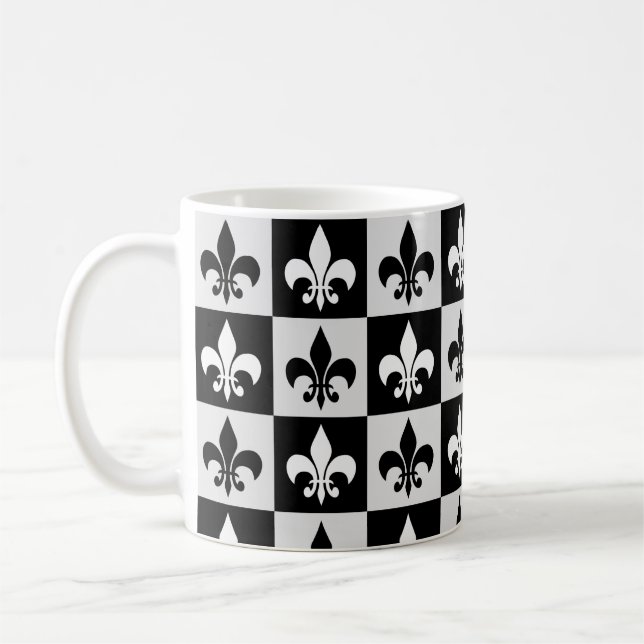 Caneca De Café Padrão de Flur-De-Lis Preto Verificado (Esquerda)