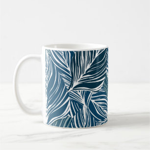 Caneca De Café Padrão de Folha Azul: Papel de Wallpaper Vintage.
