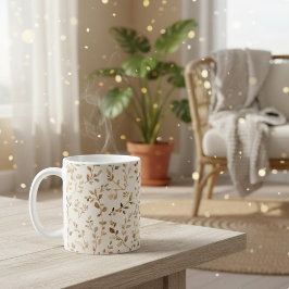 Caneca De Café Padrão de Folha Boho Desenhado à Mão