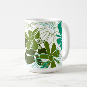 Caneca De Café Padrão de Folha Botânica Verde Desi Floral Mínim