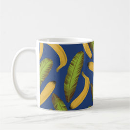 Caneca De Café Padrão de Folha de Banana Azul Tropical
