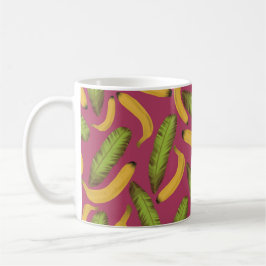 Caneca De Café Padrão de Folha de Banana Rosa Tropical