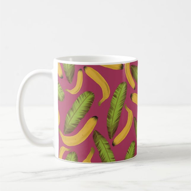 Caneca De Café Padrão de Folha de Banana Rosa Tropical (Esquerda)