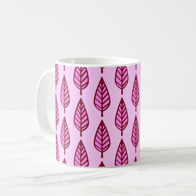Caneca De Café Padrão de folha de faia - rosa e burgundy (Frente Esquerda)
