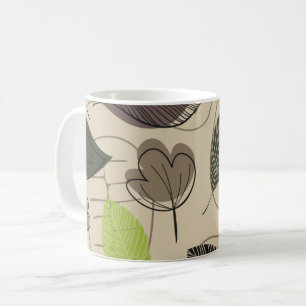 Caneca De Café Padrão de Folha Moderna em Verde e Bege