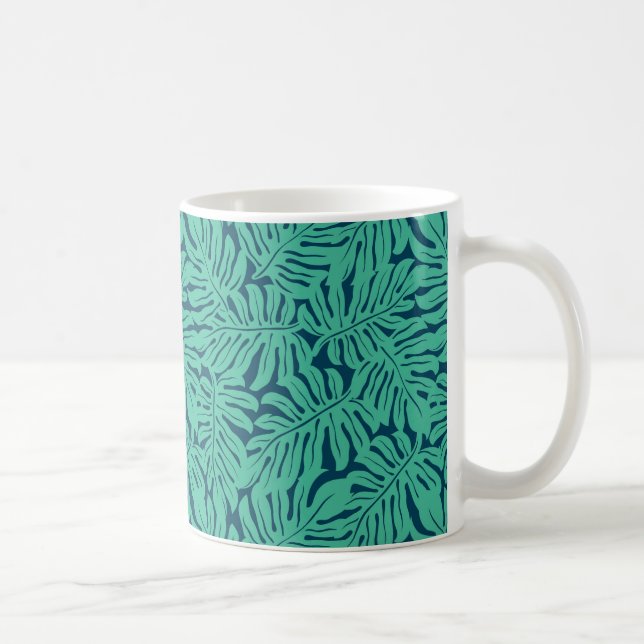 Caneca De Café Padrão de Folha Tropical de Monstera (Direita)