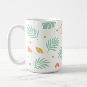 Caneca De Café Padrão de Folha Tropical Flamingo Coral