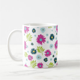 Caneca De Café Padrão de Folha Verde Azul Rosa-Rosa Daisy